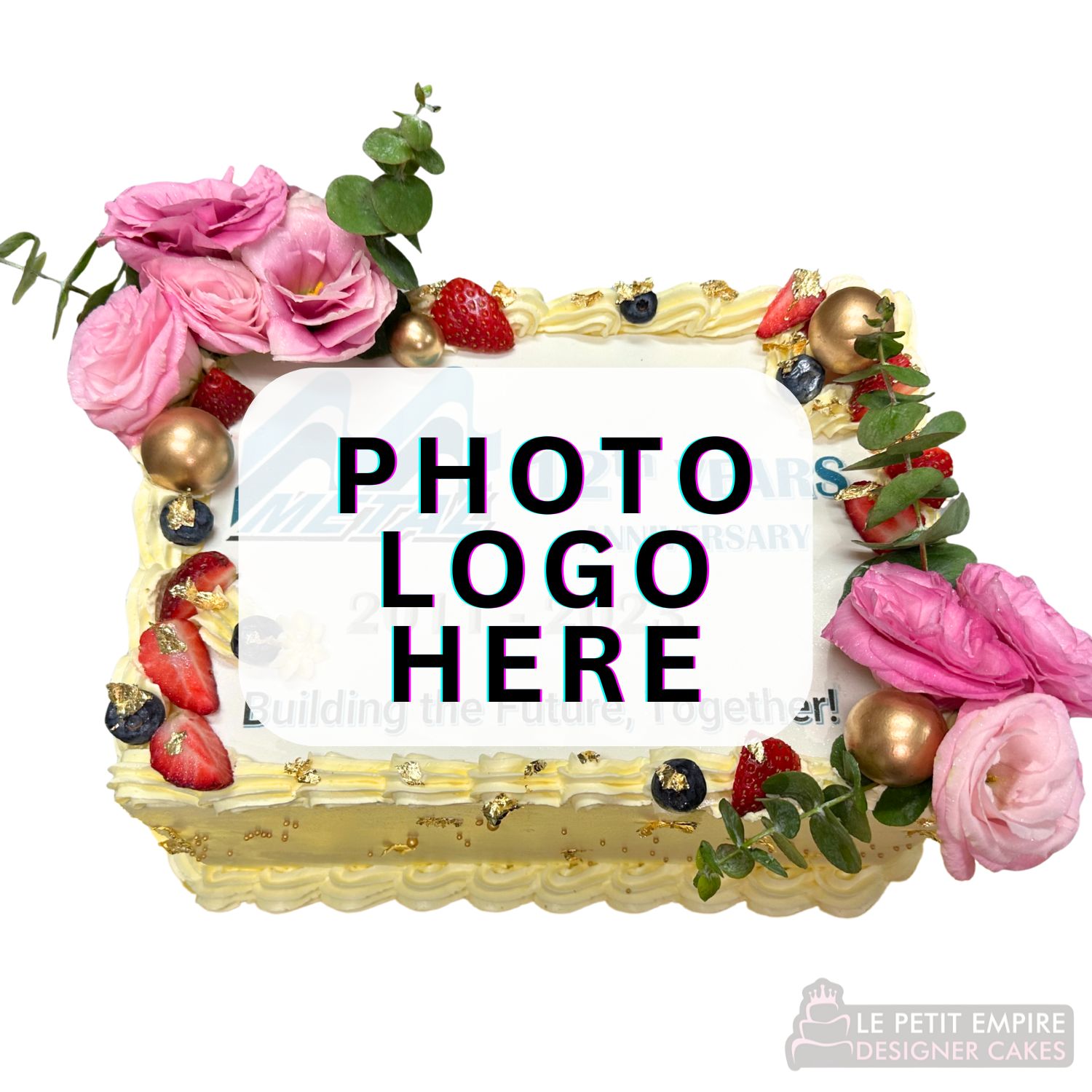 Corporate Logo Cake - Flower with Berries and Gold Flakes